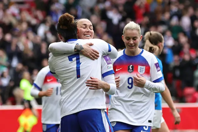 Lucy Bronze embraces Lauren James