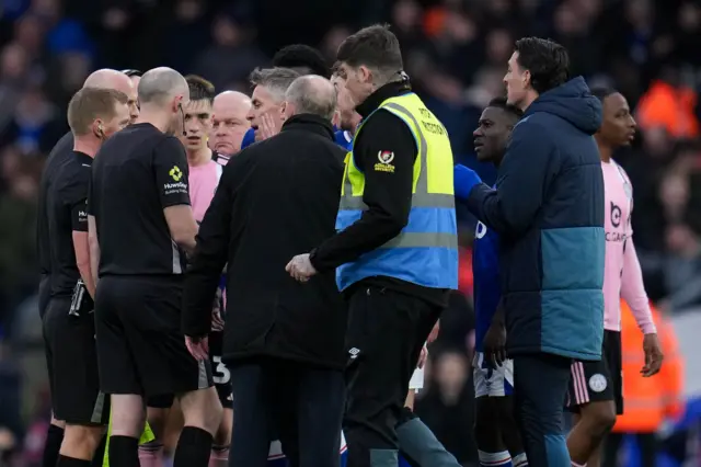 Kieran McKenna confronts the match officials at full-time