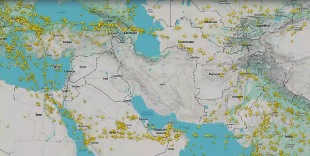 Flight tracker map shows planes avoiding airspace over Iran