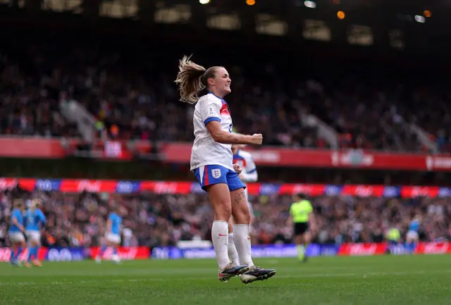 Georgia Stanway of England celebrates scoring her team's second goal during the 2027 FIFA Women's World Cup Qualifier between England and Iceland at City Ground on March 07, 2026 in Nottingham.