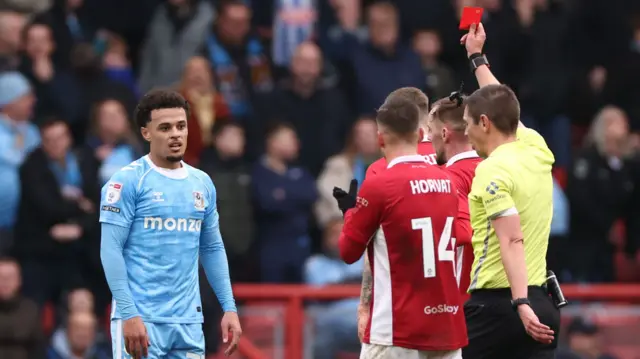 Joel Latibeaudiere shown a red card