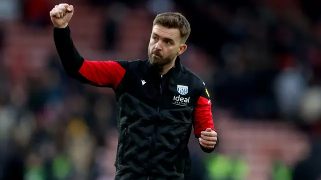 West Brom interim boss James Morrison punches the air after the 1-1 draw at Sheffield United