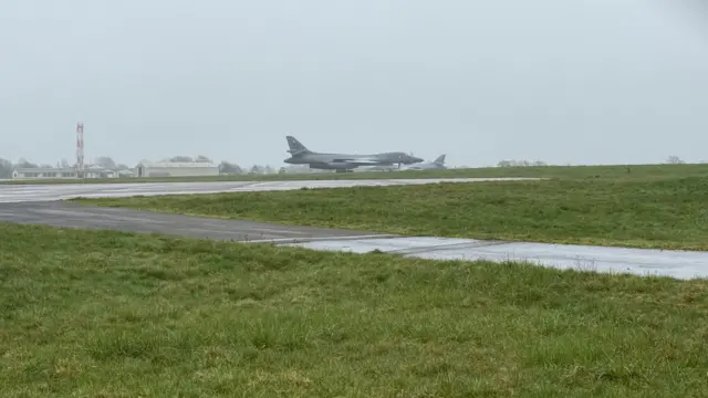 A B1 bomber seen on an airfield