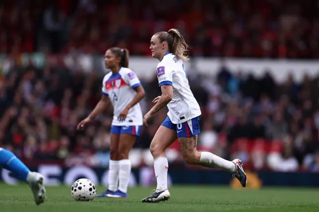 Georgia Stanway of England runs with the ball during the 2027 FIFA Women's World Cup Qualifier between England and Iceland at City Ground on March 07, 2026 in Nottingham.