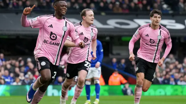 Patson Daka celebrates scoring for Leicester