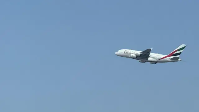 An Emirates flight takes off from Dubai International Airport