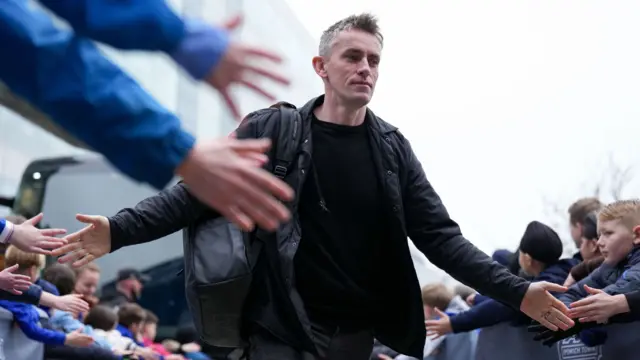 Ipswich boss Kieran McKenna arrives at Portman Road