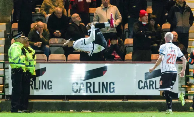 Dunfermline's Olly Thomas celebrates after scoring to make it 2-0