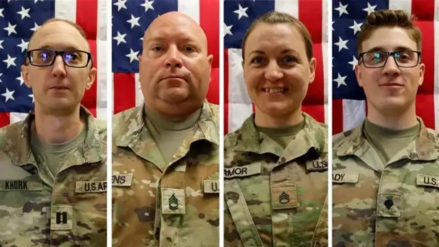 From left to right: Capt Cody Khork, Sgt 1st Class Noah Tietjens, Sgt 1st Class Nicole Amor and Sgt Declan Coady - two other service members who have yet to be identified also died in the Kuwait strike