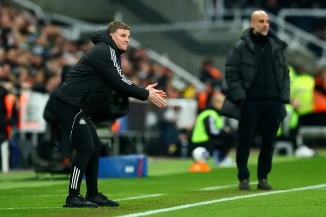 Newcastle United's English head coach Eddie Howe reacts