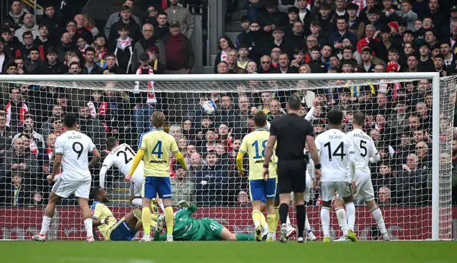 Timothy Castagne of Fulham scores a goal which is later disallowed due