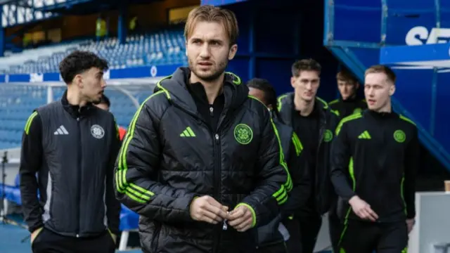Celtic players at Ibrox