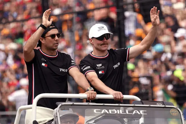 Cadillac drivers Sergio Perez and Valtteri Bottas