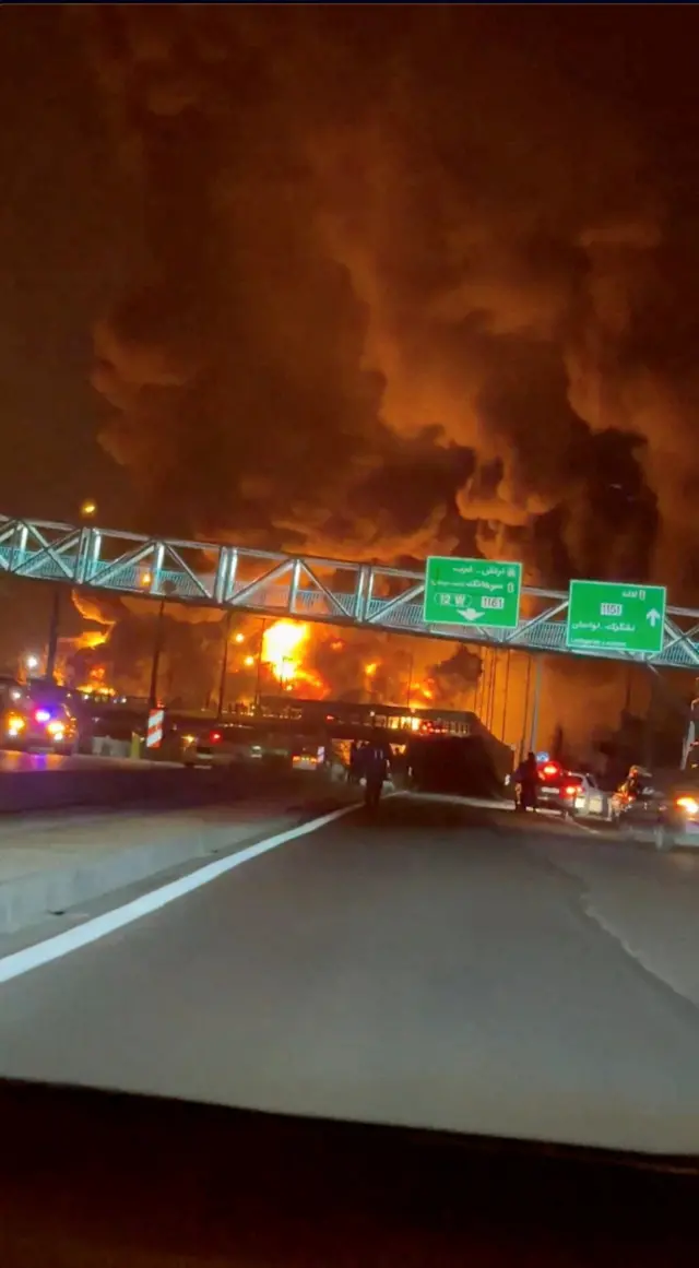 Aqdasieh oil depot in Iran on fire