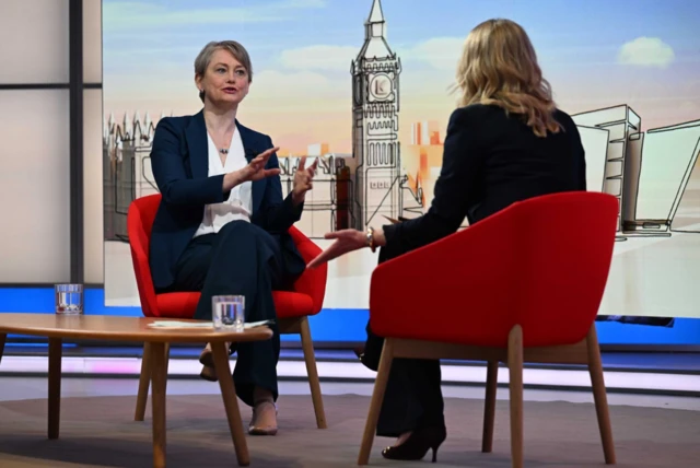 Foreign Secretary Yvette Cooper (left), appearing on the BBC1 current affairs programme, Sunday with Laura Kuenssberg