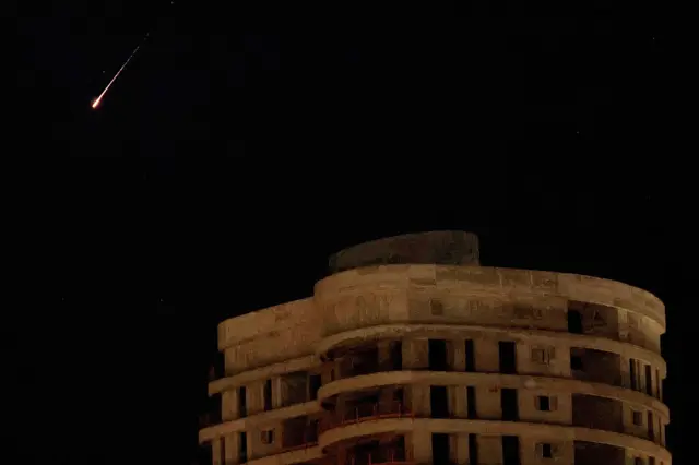 Rocket trail above Netanya in Israel