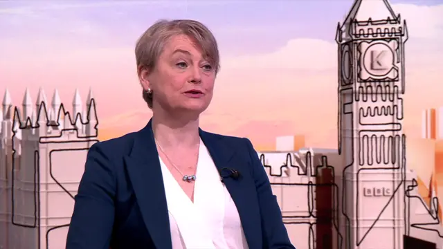Yvette Cooper sat on the set of the Laura Kuenssberg studio