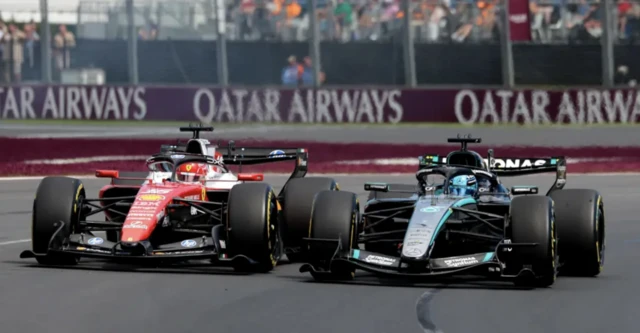 Charles Leclerc and George Russell battle for the lead in Melbourne