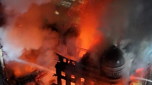 A drone image of the fire scene