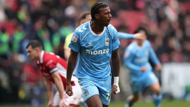 Coventry's Haji Wright celebrates scoring against Bristol City