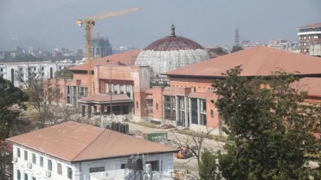 A wide shot of the new parliament building in Kathmandu under construction