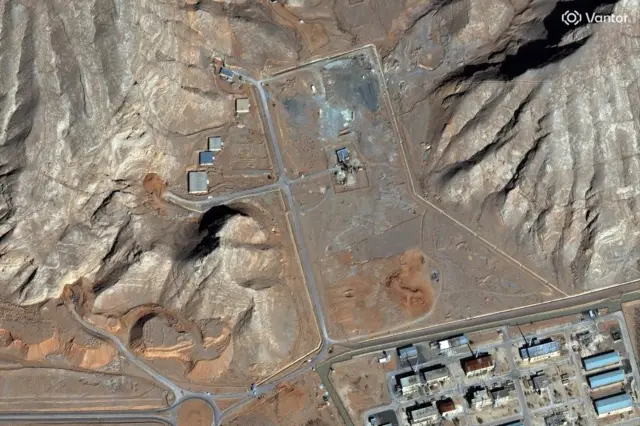 A satellite image showing tunnel entrances covered with soil at Isfahan nuclear complex