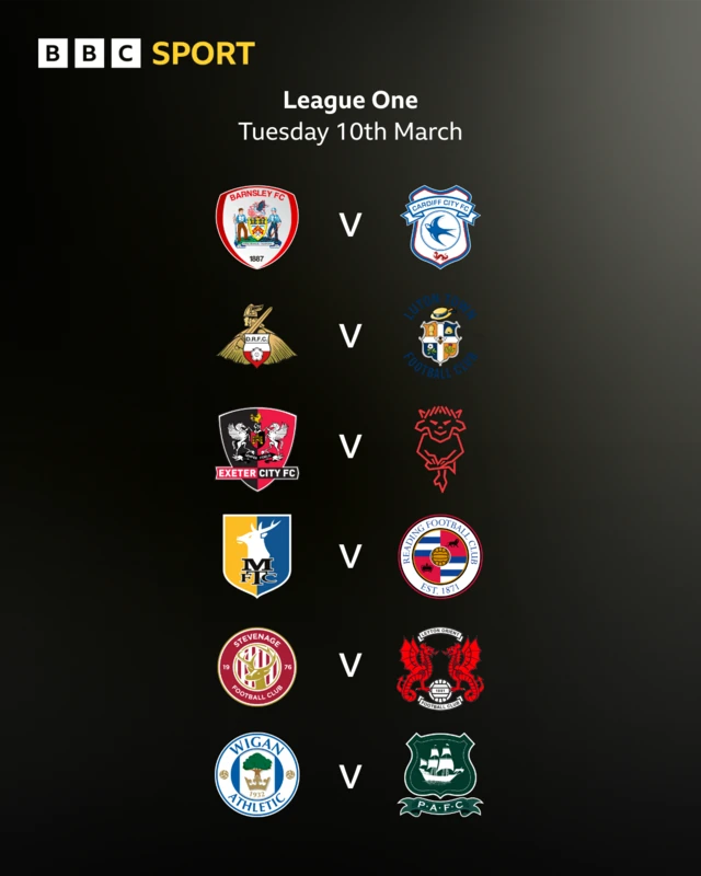 The League One fixtures listed using the clubs' badges