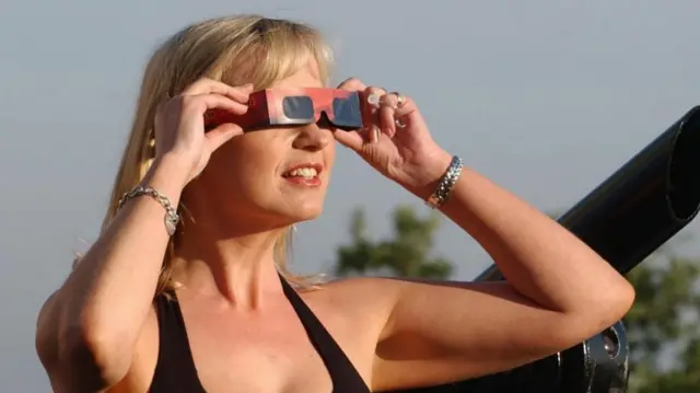 Carol Kirkwood with protective eyewear on outside