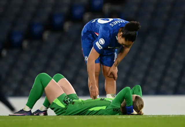 Chelsea players slump to the floor