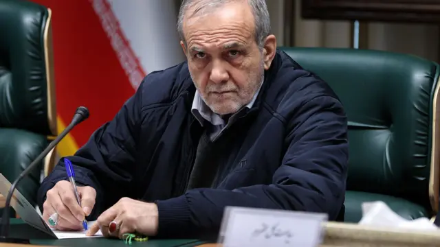 Iranian President Masoud Pezeshkian attends a meeting with the Governor of the Central Bank of Iran and provincial governors in Tehran, Iran on January 27, 2026