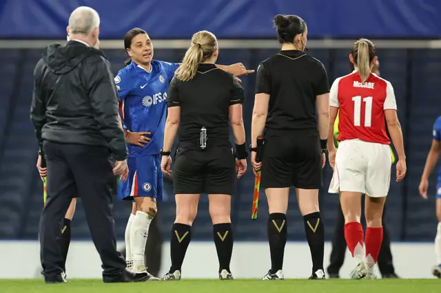 Kerr argues with the officials at full time
