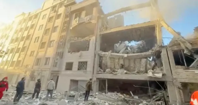 A still from a video of damaged buildings in Tehran, released earlier today