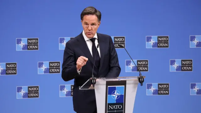 Nato Secretary General Mark Rutte speaks during a press conference in Brussels, Belgium on 26 March 2026.