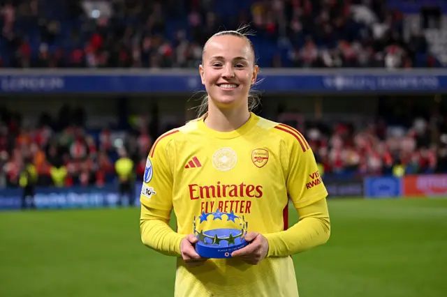 Daphne van Domselaar poses with the potm trophy