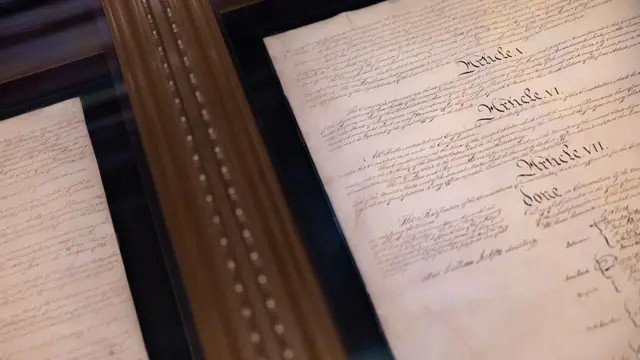 US Constitution is seen at the National Archives in Washington