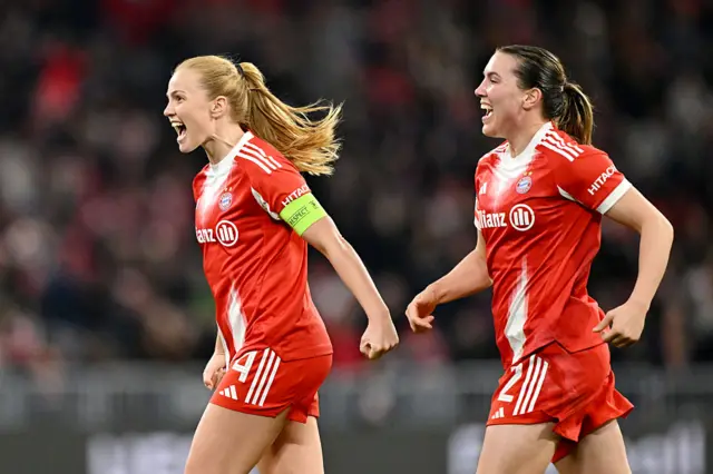 Viggosdottire celebrates putting bayern into the lead in the tie