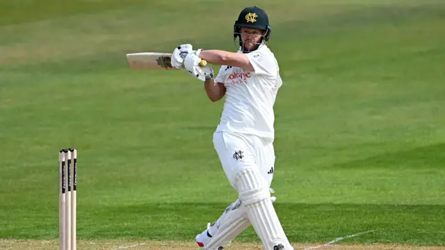 Ben Duckett in action for Notts on Friday morning, playing a shot through the leg side