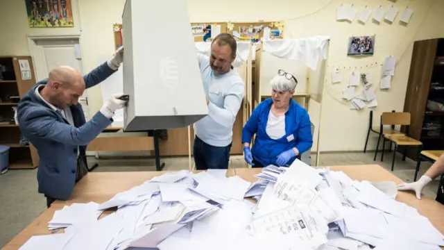 Ballots being counted in Hungary