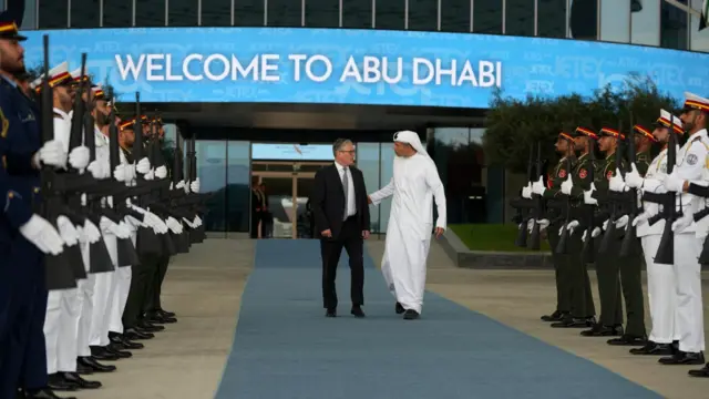 Khaldoon Khalifa Al Mubarak, Chairman of the Executive Affairs Authority (right) bids farewell to Prime Minister Sir Keir Starmer at the airport in Abu Dhabi, United Arab Emirates, as part of a two-day visit to the Gulf region to meet leaders of countries who have been in the front line and discuss diplomatic efforts to support and uphold the ceasefire for a lasting resolution to the conflict. Picture date: Thursday April 9, 2026