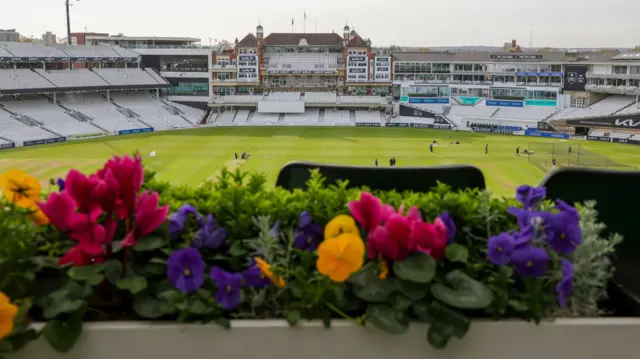 View from the Roof terrace before the start of the Rothesay County Championship One match between Surrey County Cricket Club and Leicestershire County Cricket Club at the Kia Oval, Kennington