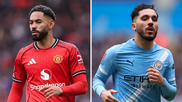 A split graphic showing Matheus Cunha and Rayan Cherki