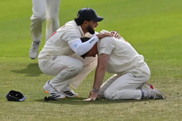 Andy Gorvin of Glamorgan after taking a catch during the Rothesay County Championship One match between Nottinghamshire County Cricket Club and Glamorgan County Cricket Club at Trent Bridge