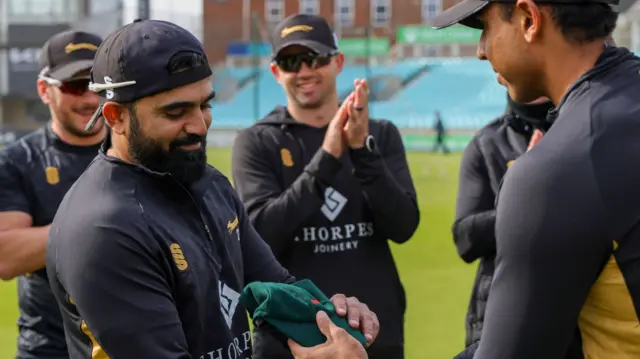 Ajaz Patel receives a cap on debut at The Oval for Leicestershire