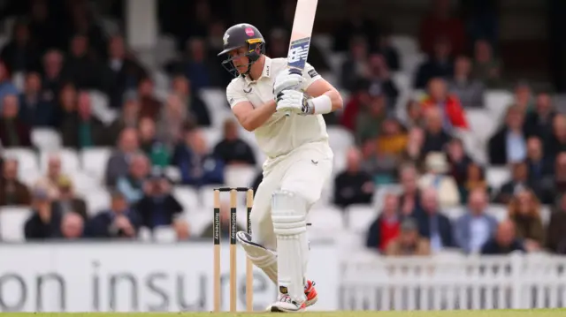 Jamie Smith of Surrey bats during the Rothesay County Championship Division 1 match between Surrey and Leicestershire at The Kia Oval on April 10