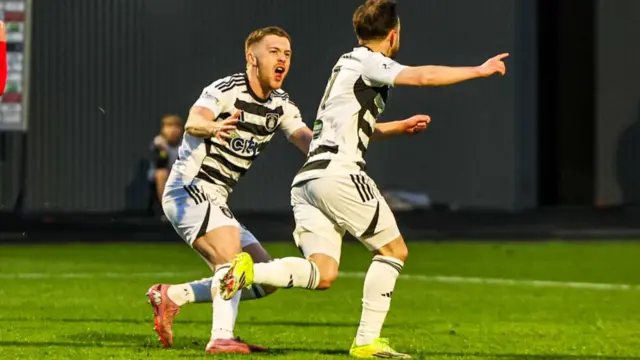 Queen's Park's Callum Smith and Aidan Connolly celebrate