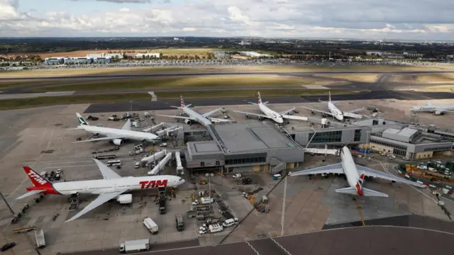 Planes on the tarmac at Heathrow airport, pictured in March 2025