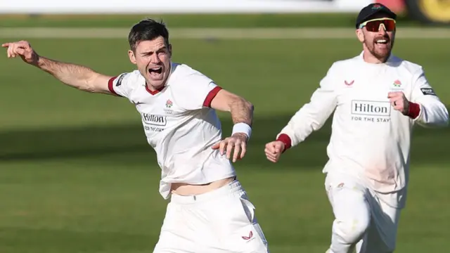 Lancashire captain Jimmy Anderson celebrates