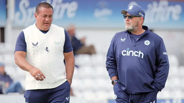 Kent head coach Adam Hollioake alongside Northamptonshire's Darren Lehmann at the St Lawrence Ground