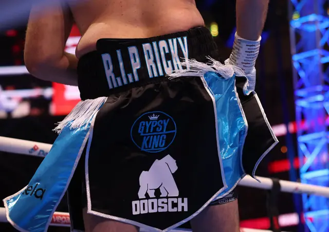 Tyson Fury's shorts say 'RIP Ricky' on the waistband