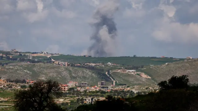 Smoke rises following an airstrike in Lebanon, as seen from Israeli side of the border